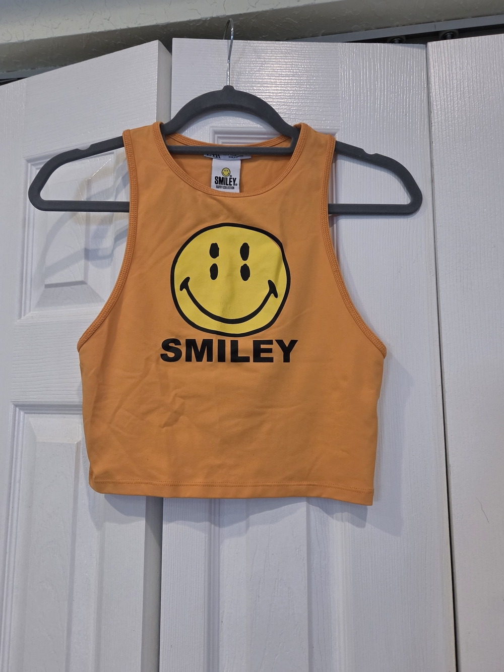 Zara Orange Tank Top with Yellow Smiley Graphic